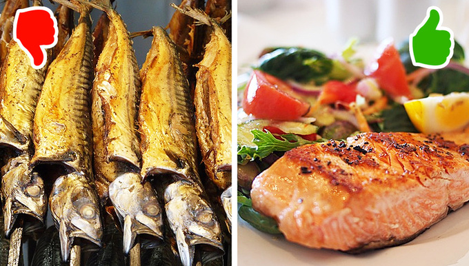 Hầu hết các loại cá đều chứa chất béo tốt, không gây tăng cân. Luộc, nướng là 2 cách chế biến tốt nhất dành cho loại thực phẩm này. Cá phơi khô, chiên hay hun khói đều chứa nhiều gia vị, dầu mỡ, làm ảnh hưởng đến quá trình giảm cân.