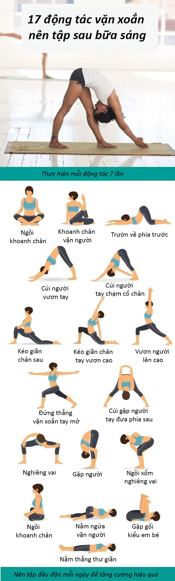 17 động tác yoga vặn xoắn nên tập mỗi sáng để chống lão hoá