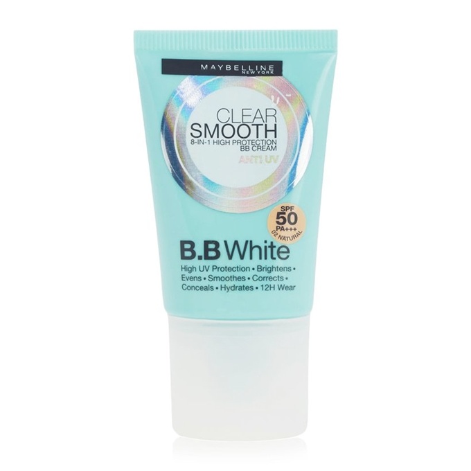 Maybelline Clear Smooth UV BB White là dòng kem '3 trong 1', vừa chống nắng, vừa dưỡng ẩm, vừa là kem nền trang điểm. Sản phẩm tan đều lên da sau khi thoa, giúp da mịn màng và trắng sáng.  Giá tham khảo: 95.000 đồng.