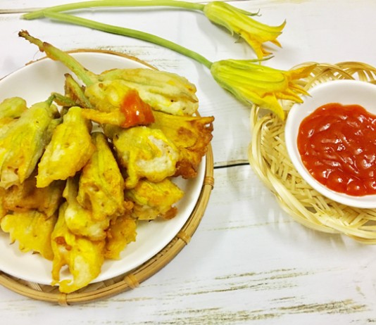 Bông bí nhồi cá chiên giòn dân dã, đồng nội