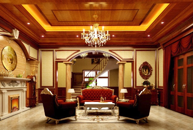 Thiết kế nội thất phòng khách biệt thự đẹp sang trọng theo phong cách cổ điển Châu Âu.