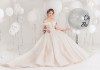 Váy cưới hồng pastel xòe bồng cho cô dâu hạ thu