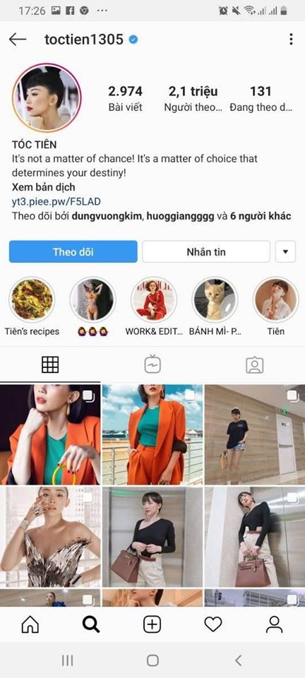 Tóc Tiên xếp thứ hai trong danh sách những mỹ nhân Việt được yêu thích trên Instagram với 2,1 triệu lượt theo dõi.