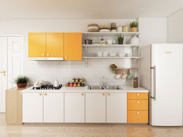 Thiết kế bếp hiện đại mang đến không gian bếp ấn tượng sạch sẽ và gọn gàng.