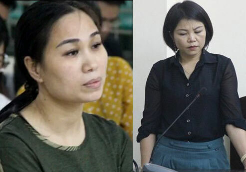 Nguyễn Thị Vân (trái) và Nguyễn Thị Vững tại phiên tòa ngày 10/4.