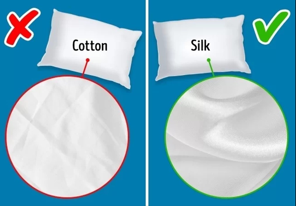 Sử dụng vỏ gối lụa thay vì cotton Nếp nhăn có thể xuất hiện trong lúc bạn ngủ, vì vậy, hãy sử dụng vỏ gối làm từ lụa để không 'tiếp tay' cho quá trình hình thành nếp nhăn sớm.