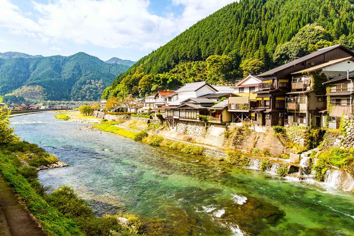 Crystal clear lake and mountain in Gifu Prefecture, Gujo, Hachimancho Honmachi, Japan