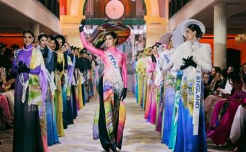 Dàn thí sinh Miss Cosmo 2025 trình diễn áo dài Việt Nam trên du thuyền Rever Cruise